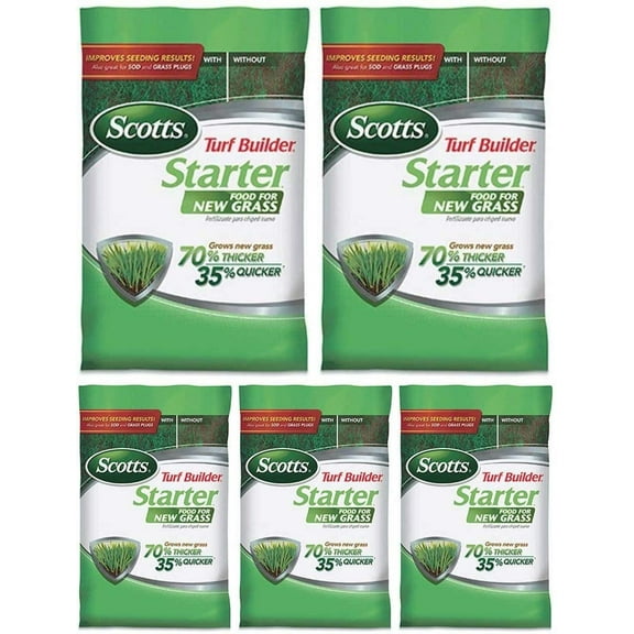 Scotts Turf Builder Starter Food for New Grass, 15 lb. - Lawn Fertilizer for Newly Planted Grass, Also Great for Sod and Grass Plugs - Covers 5,000 sq. ft. - 5 Pack