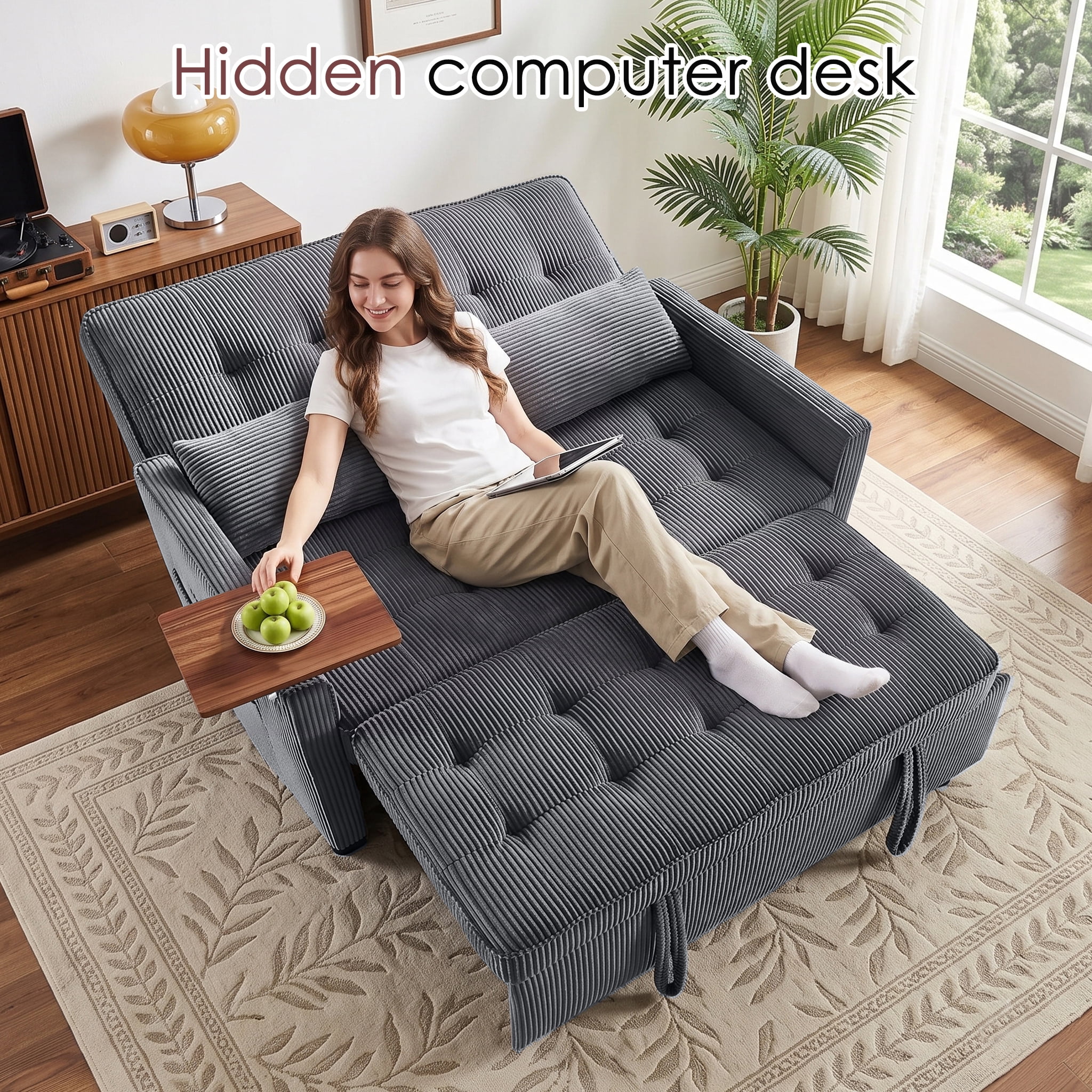 avobird 54'' 3 in 1 Pull Out Sofa Bed, Convertible Couch with Adjustable Backrest/Side Pockets/USB Charging Ports, Sleeper Sofa with small table for Living Room, Dark Gray