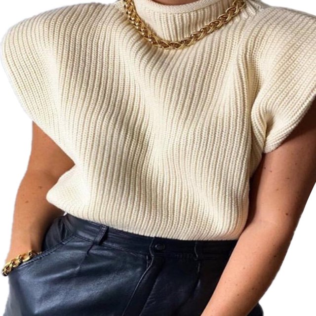 PENGXIANG Femmes Manches Courtes Haut Col Haut Confortable Élégant Gilet Pull