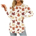 thumbnail image 2 of Yteetum Women's Crewneck Long Sleeve Shirts, Fall Casual Maple Leaf Print Loose Soft Tunic T-Shirts for Womens Round Neck Poullover Basic Tee Blouse Tops, Fall and Winter Base Layer Shirts, 2 of 3