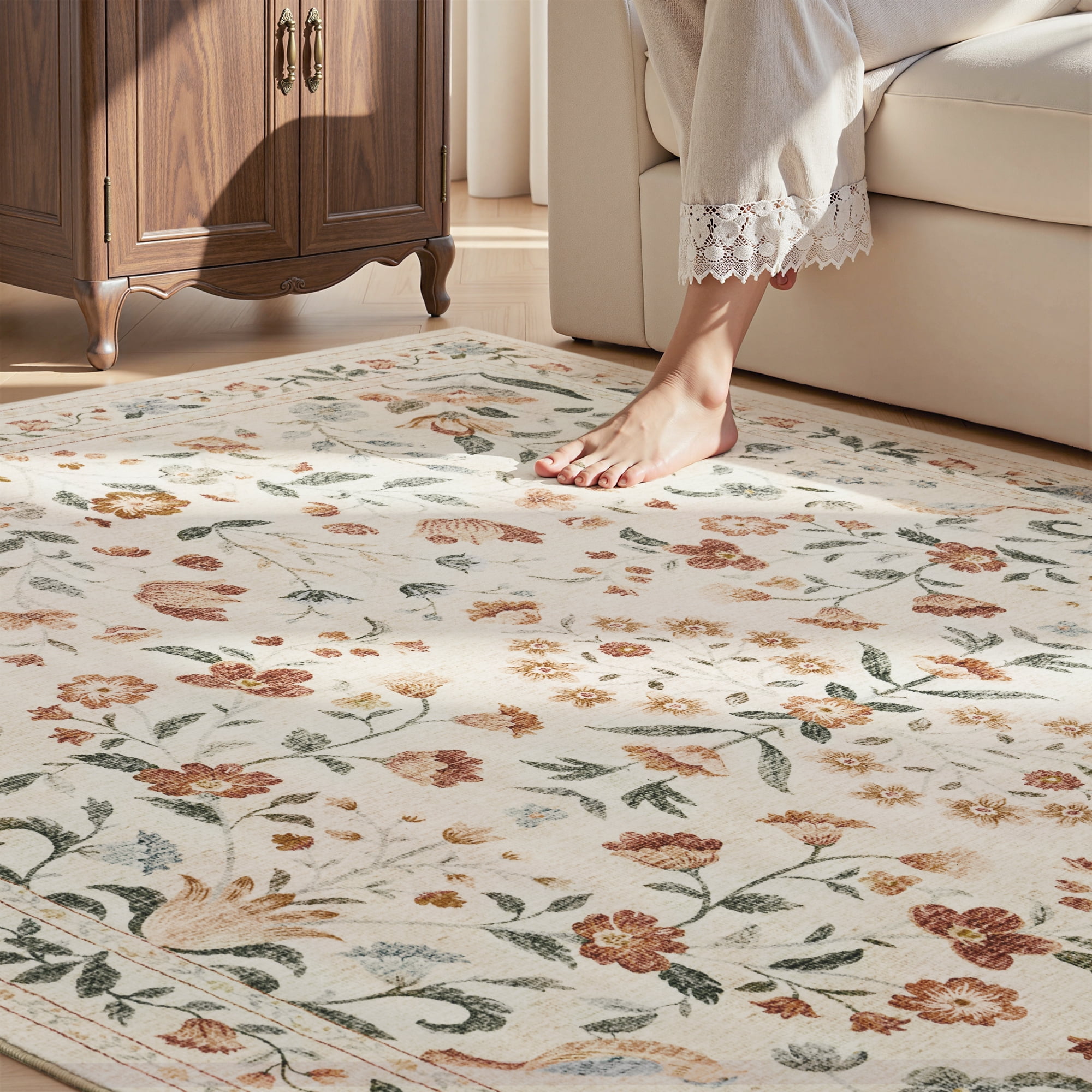 SIXHOME 2'x3' Area Rug for Living Room Rug for Bedroom Entryway Vintage Soft Floral Rug Washable Botanical Printed Carpet Non Slip Oriental Rug for Farmhouse and Home Decor