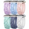 thumbnail image 1 of Paquete de 6 correas de reloj SNBLK de silicona grabada con estampado floral, 40-49 mm, 1 of 9
