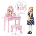 thumbnail image 6 of Shininglove Girls Makeup Table Set with Mirror, 2 in 1 Princess Dressing Vanity Table and Stool Set for Little Girls, Pink, 6 of 6