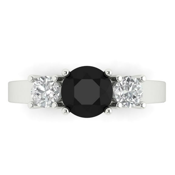 1.5 ctw 3 Stone Anniversary Ring for Women | Round Cut Natural Onyx | Hyperallergenic Solid 14K White Gold