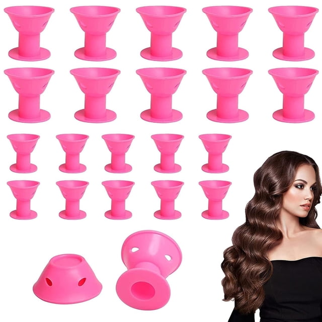 Rizador de cabello sin calor, 40 piezas, incluidos 20 rizadores de cabello grandes y 20 rulos de cabello pequeños para mujeres y niños, rulos suaves para el cabello durante la noche (rosa)