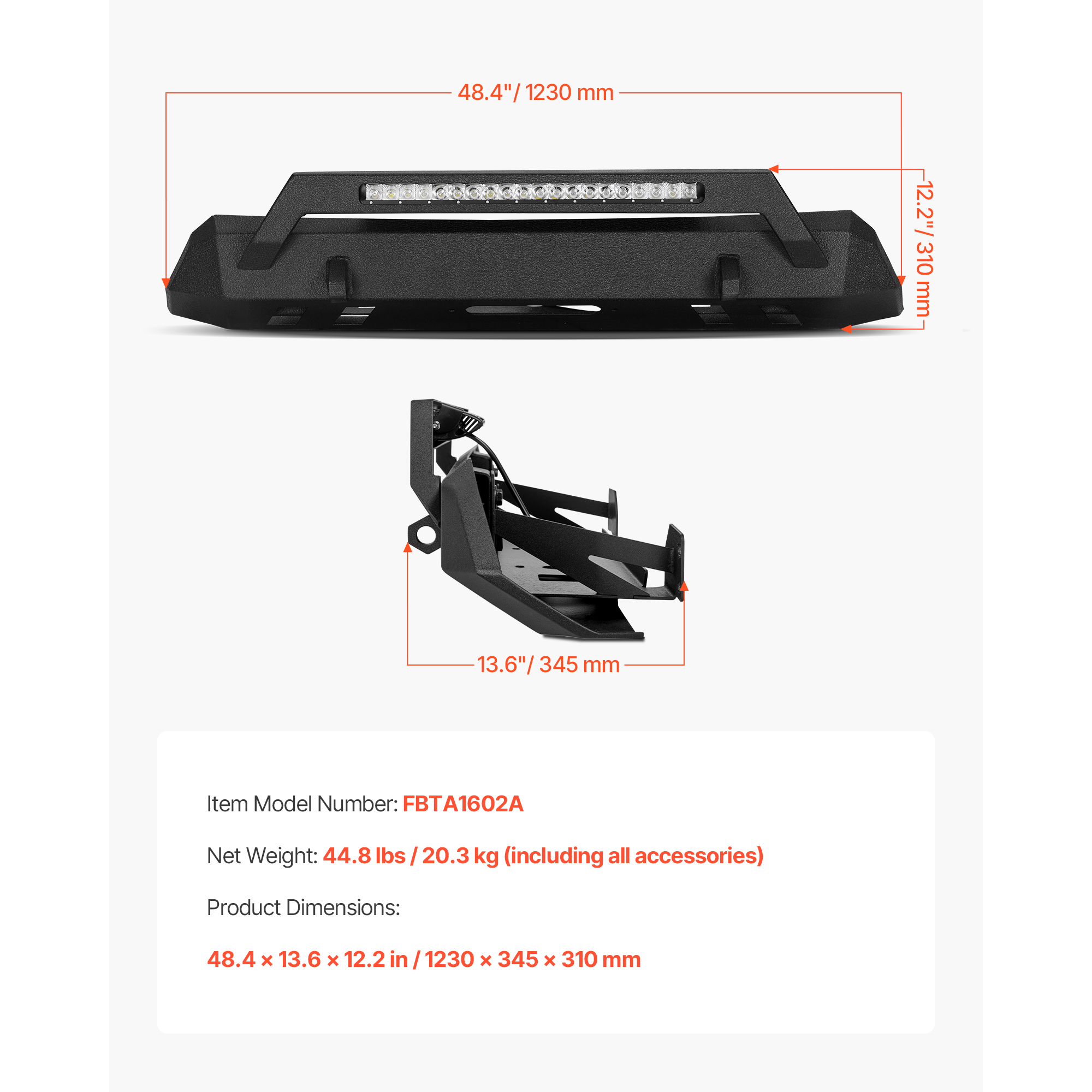 KFFKFF Front Bumper Compatible with 2016-2023 Toyota Tacoma, Pickup Truck Bumper with LED Light Bar, Winch Plate & D-Ring Mounts, Durable Steel Construction with Protective E-Coating