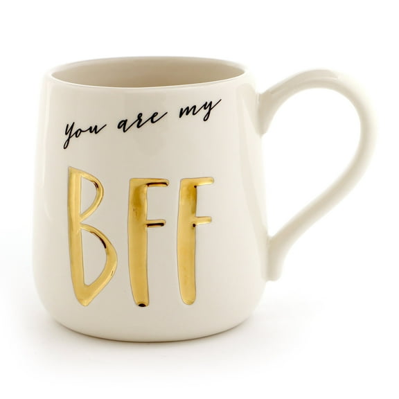 Enesco Our Name Is Mud BFF Engraved Coffee Mug, 16 oz, White-Gold-Black