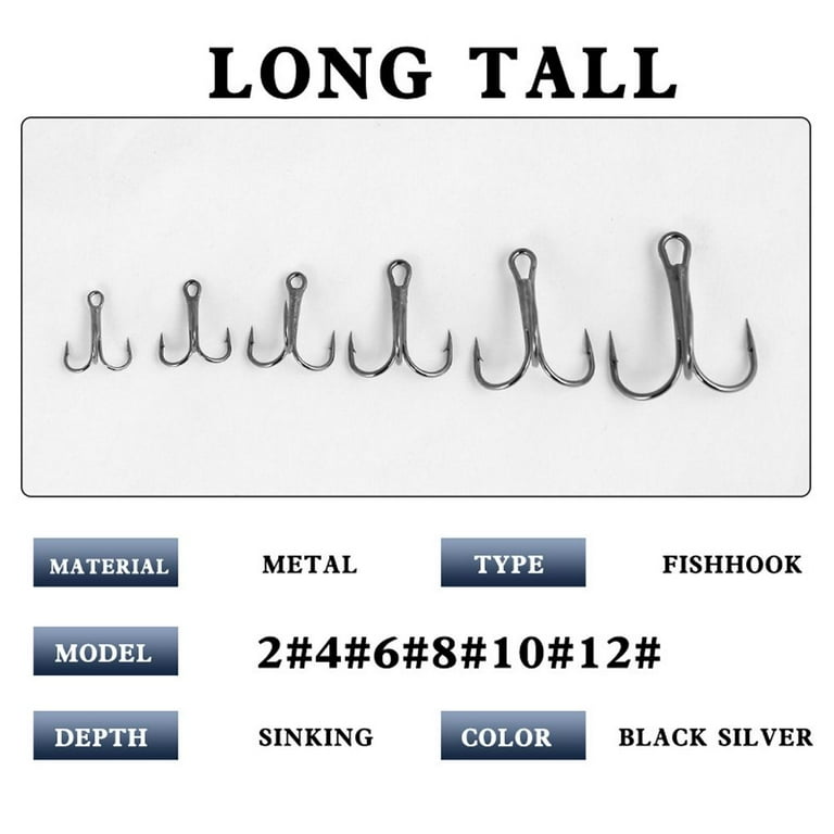 50Pcs/lot Fishing Treble Hook Size 2/4/6/8/10/12/14 High Carbon