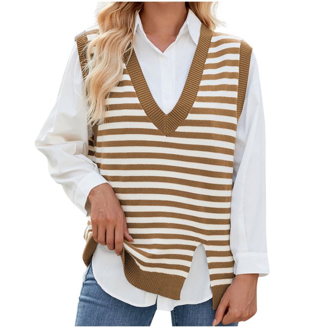 Mgmyaa Gilets pour Femmes, Style Décontracté, Col en V, Sans Manches, Tricoté