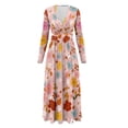 thumbnail image 5 of Tutolipy Women's Formal Dresses Flower Printed Midi Dress Long Sleeve A Line Dress V Neck Maxi Dresses for Beach Vacation Guest, L, 5 of 7