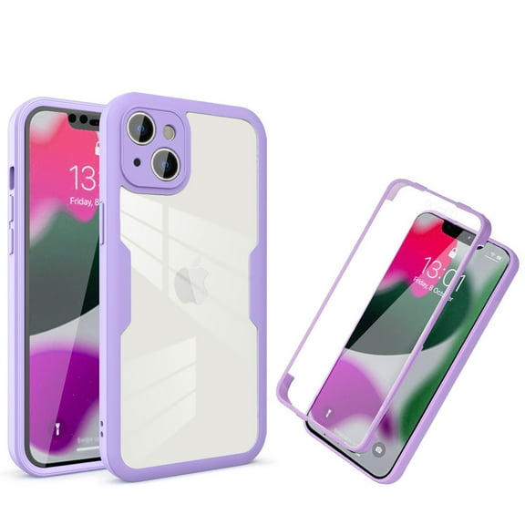 Dteck Full Body Case for iPhone 14 Plus 6.7 inch 2022 with Built-in Screen Protector, Dual Layer Rugged Bumper Clear Case for Apple iPhone 14 Plus, Purple