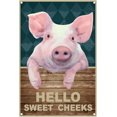 thumbnail image 1 of Letrero de hojalata divertido con texto en inglés "Hello Sweet Cheeks", diseño vintage de cerdo, para decoración de pared para oficina, hogar, baño, inodoro, regalo de decoración de granja, 12 x 8, 1 of 7