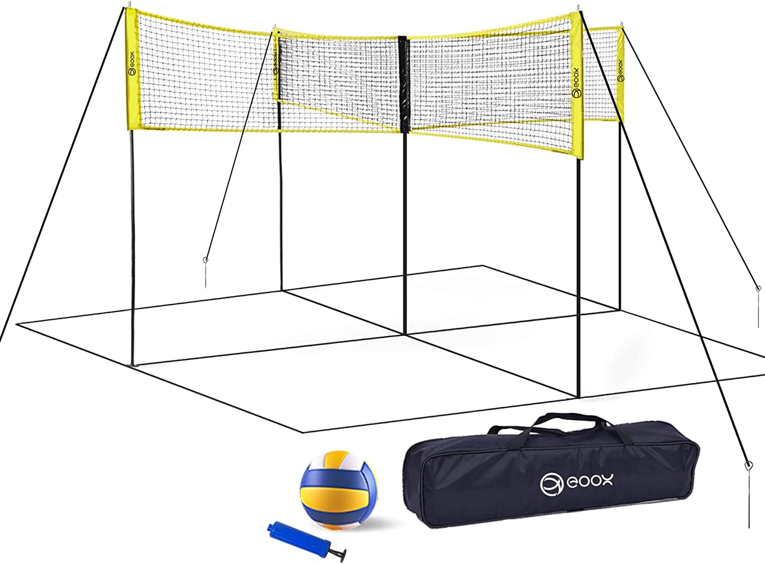 Happyun Four Square Volleyball Net Game Set, Adjustable Height FourWay