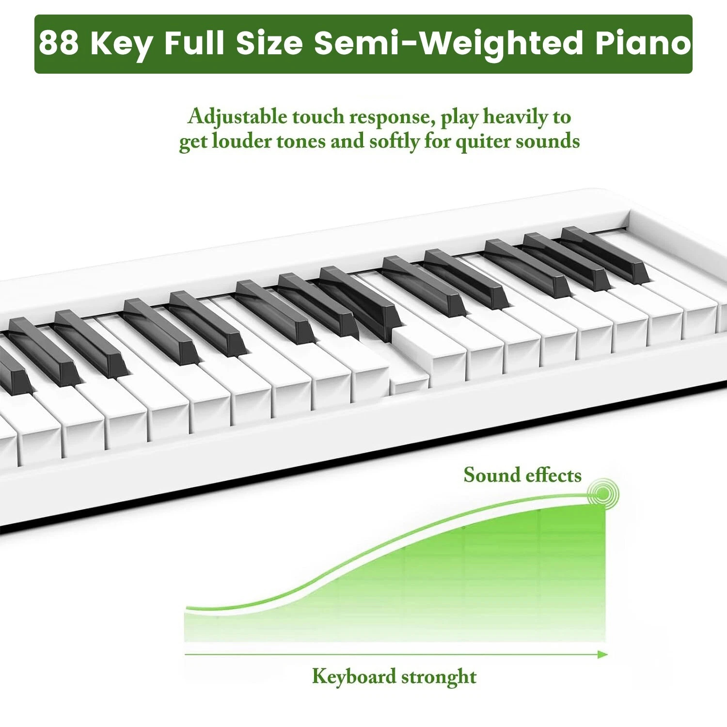 iMeshbean 88 Key Electric Piano Keyboard Foldable Semi Weighted Full Size Key w/Pedal & Bag, White