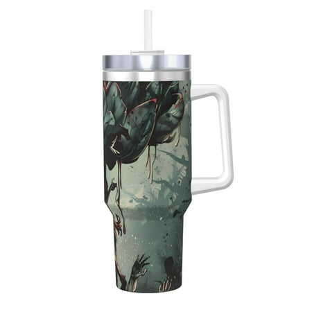 

Fuzoiu Zombie Flower Apocalypse Print 40OZ Ice Bully Stainless Steel Insulated Cup with Handle and Straw - Perfect for Travel and Sports