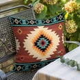 thumbnail image 5 of Teal Red Tribal Geometric Throw Pillow Cover Vintage Boho Native Abstract Cotton Linen Cushion Cover Throw Pillow Case with Invisible Zipper for Couch Sofa Bed Chair Car 26x26 Inch, 5 of 9