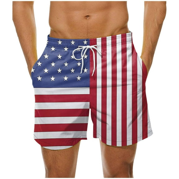 FRSASU Mens American Flag Shorts 4th of July Summer Beach Trunks Patriotic USA Short Pants with Pockets Multicolor