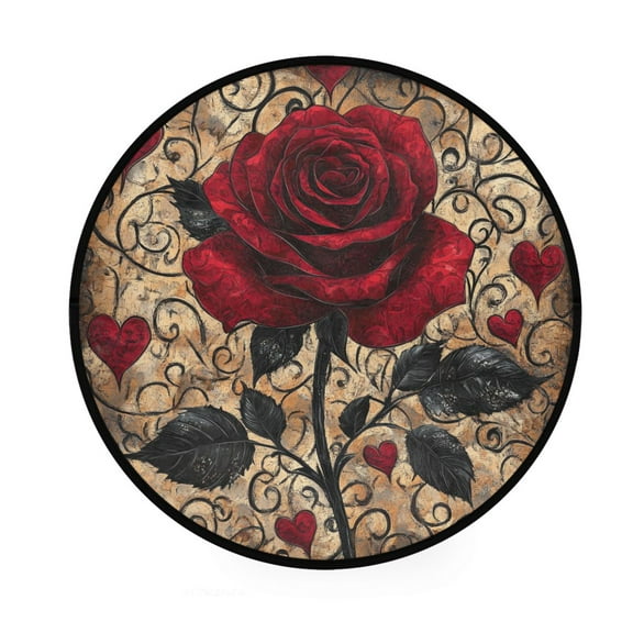 BZSMCE Round Decorative Floor Mat Red Rose Pattern Pattern 36.2IN
