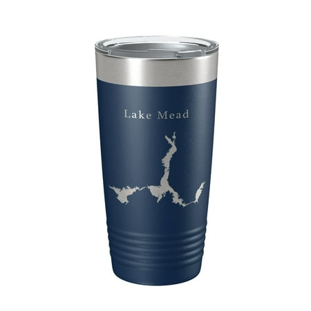 

Lake Mead Map Tumbler Travel Mug Insulated Laser Engraved Coffee Cup Arizona Nevada 20 oz Navy Blue