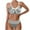 Gray, variant on Women's Stripe Print Bikini Set, V Neck Bow Detail Top & High Waist Bottom Bathing Suit, Two Piece Swimsuit Set
