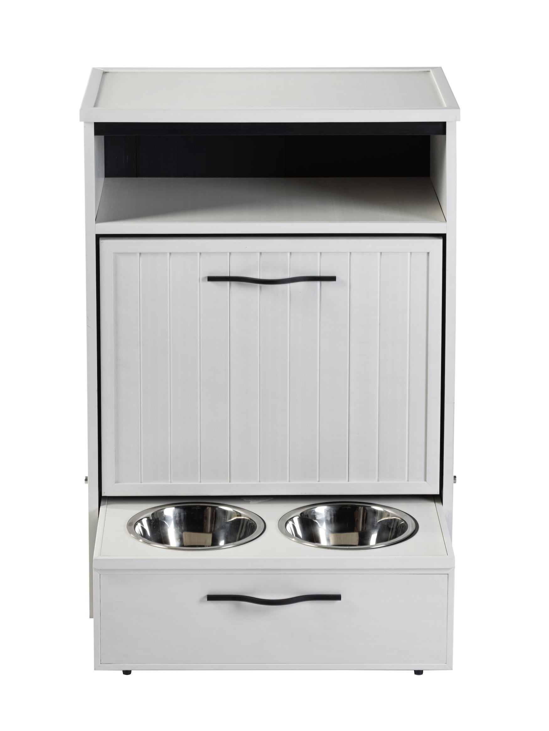 New Age Pet ECOFLEX Brea Dog Food Pantry in Antique White, Two 32 oz Bowl Design and Storage
