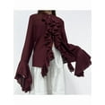thumbnail image 6 of Womens Casual Blouses Flared Sleeve Stand Collar Ruffle Tops Summer Trendy Vacation Shirt Wine Red L, 6 of 10