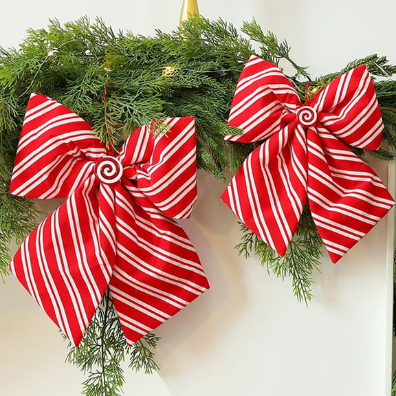 Christmas Wreath Bow Red | Pre-Tied Decorative Ribbon for Door Garland Tree Outdoor Holiday Decor | Polyester Fabric | Festive Ornament | 9.84x9.84in | 1 Pack