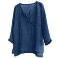 thumbnail image 2 of COSFO Long Sleeve Shirts for Men V-Neck Casual Blue Solid Linen Pullover Men T Shirts, 2 of 3
