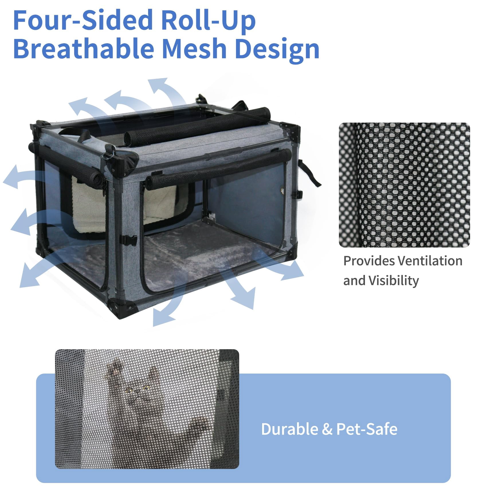 Collapsible Dog Crates For Large Dogs Portable Soft Sided Travel Carrier Indoor & Outdoor  4-door Foldable Pet Kennel With Durable Mesh Windows (gray 30.0" L X 20" W 20.0" H)