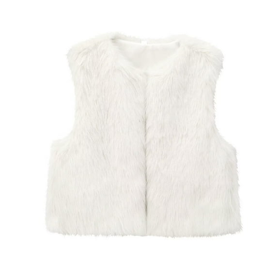 UAMVSH Fleece Vests for Women Fashion Cropped Sleeveless Jacket Cardigans Comfortable Plush Gilet Warm Ladies Waistcoat Outerwear(X-Small,White)