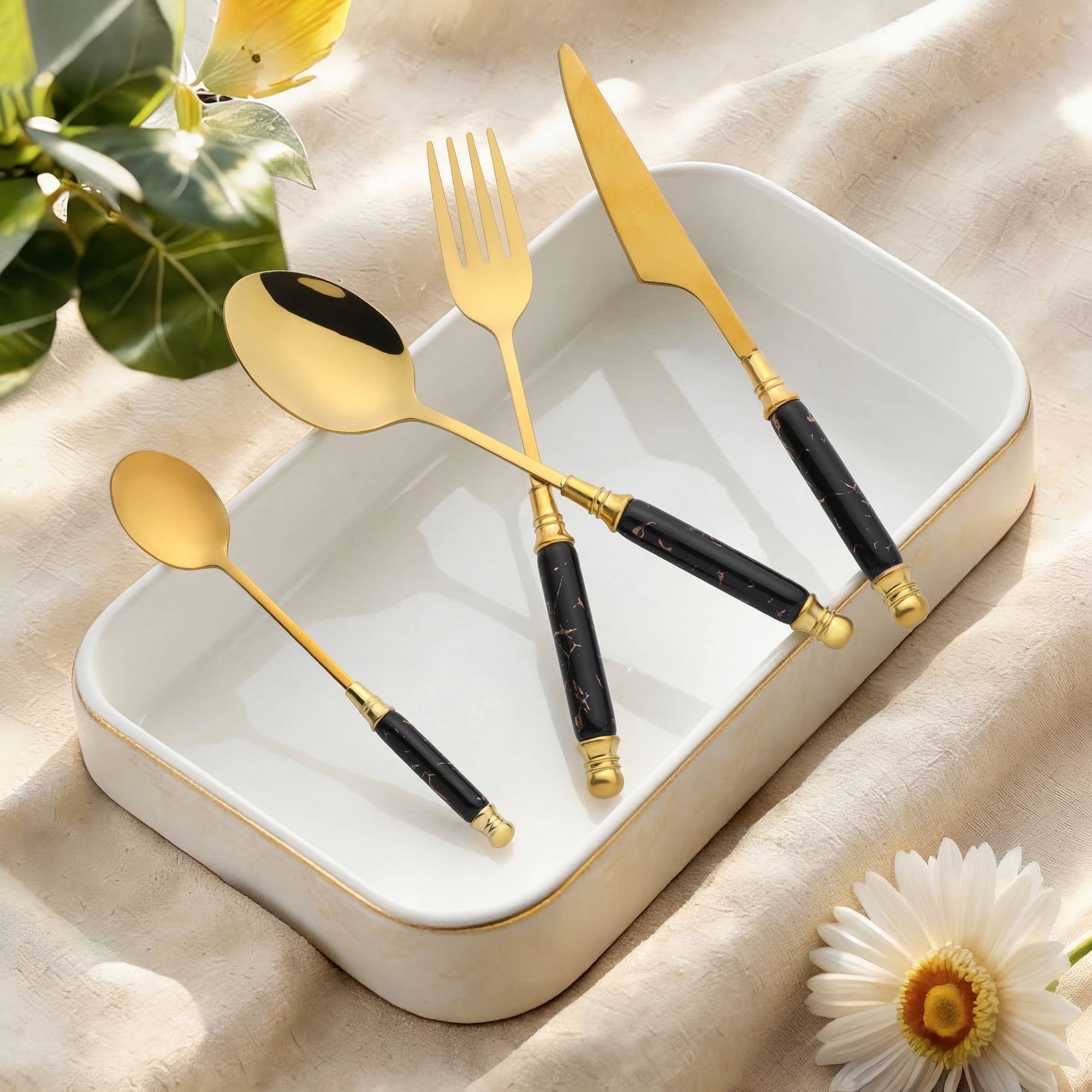 Unique Bargains 4Pcs Stainless Steel Flatware Set For 1 Green