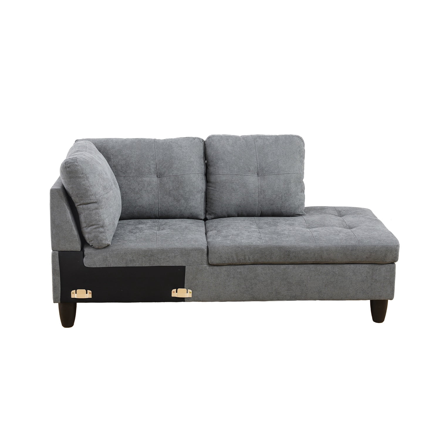 Hommoo Flannel Living Room Furniture Sets, 4-Seat Couches and Sofa Set, L Shaped Couch Set Sectional Sofa Set for Home, Apartment, Dorm, Dark Gray(No Ottoman)