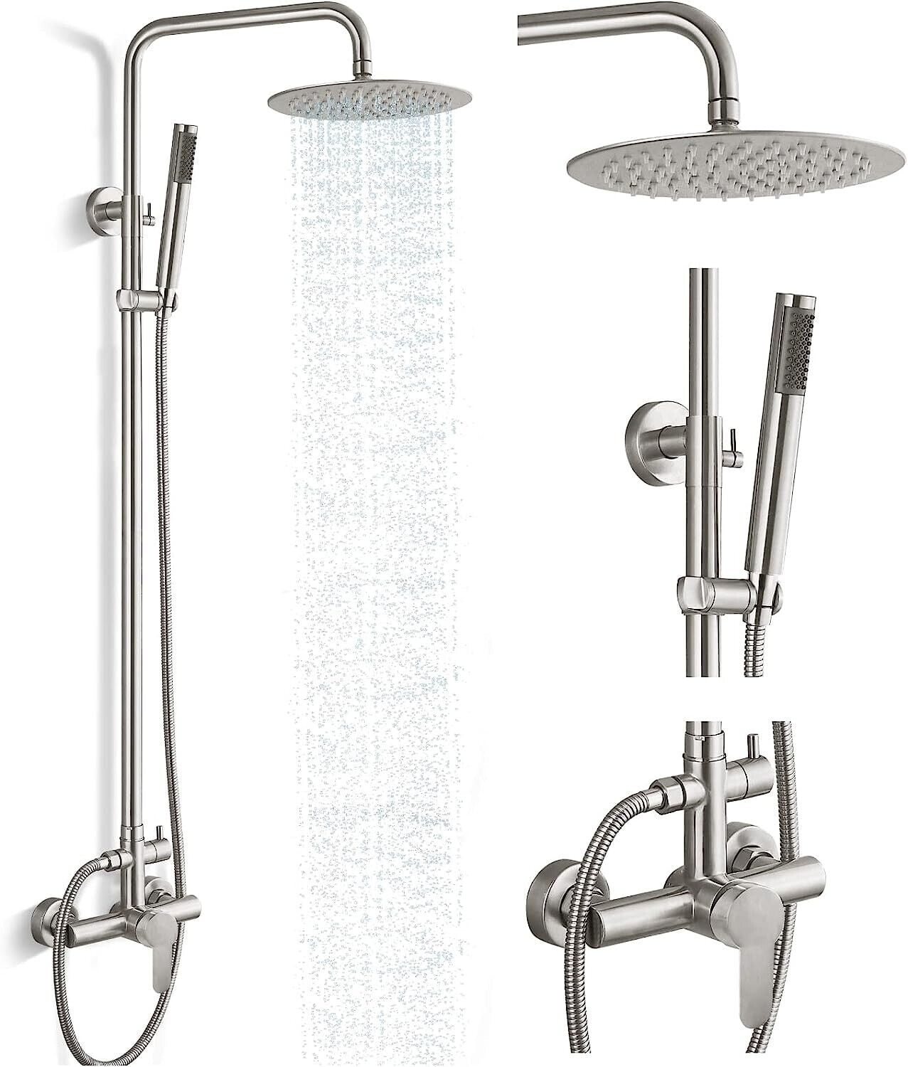 Brushed Nickel Shower Faucet Set With 16 Inch Rain Head – Wall Mounted Combo Kit & Valve - View #8