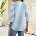 thumbnail image 5 of Bbyeadc Summer Blouses for Women 3/4 Length Sleeve Button Tops V Neck Striped Print Tee Elegant Summer Pullover,Blue(M), 5 of 5