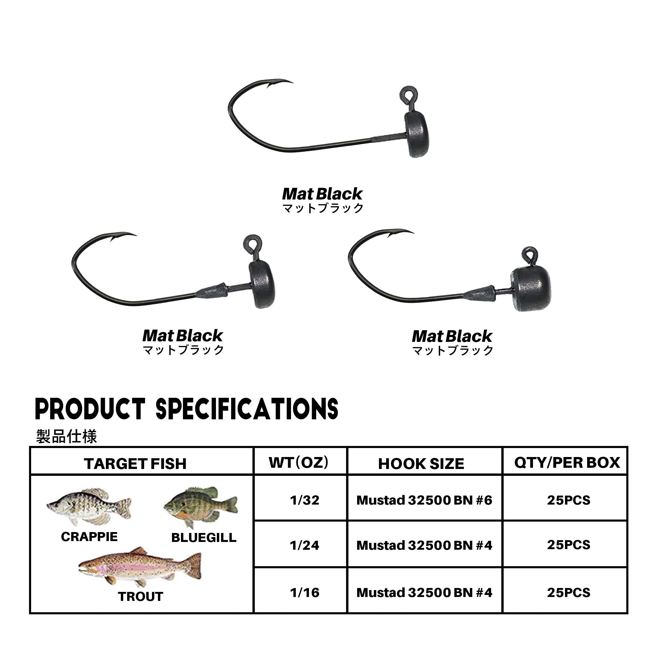 Micro Ned Rig Jig Heads ,25pc/Case Finesse Shroom Head Jig Hooks for Bass, Crappie, Perch, and Trout Availble in 1/32oz, 1/24oz, 1/16oz