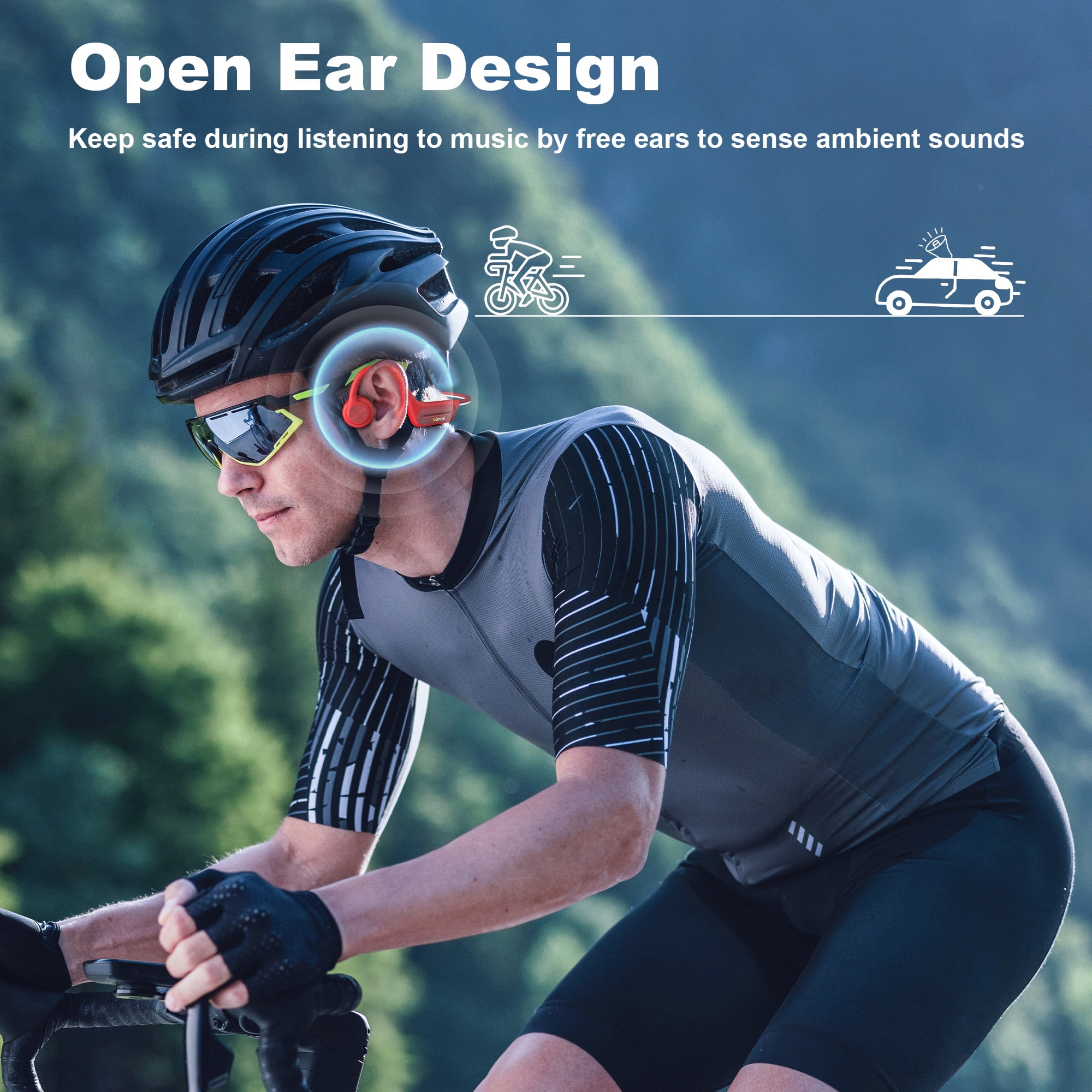 Wantek Bone Conduction Swim Headphones, Open Ear Wireless Bluetooth Headsets, IP68 Headphones with Bluetooth 5.3 for Run, Hike