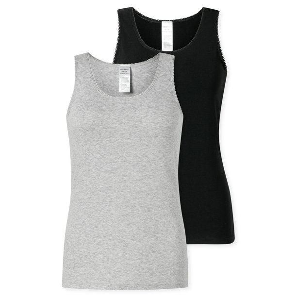 SCHIESSER Tops para mujer, pack de 2 - 2Pack Tops de tirantes, camiseta interior, algodón elástico, liso Negro/gris M (Medium)