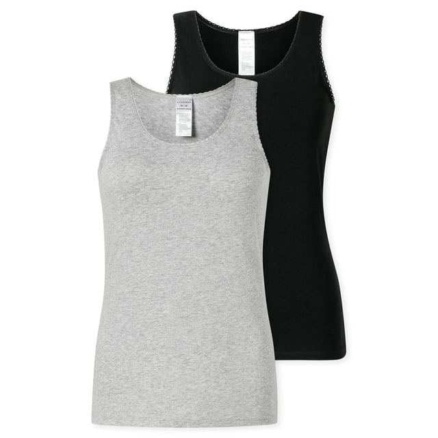 SCHIESSER Tops para mujer, pack de 2 - 2Pack Tops de tirantes, camiseta interior, algodón elástico, liso Negro/gris M (Medium)