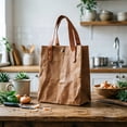 thumbnail image 4 of Reusable Washable Kraft Paper Tote Bag With Handles, Eco-Friendly Grocery Shopping Bag Lunch Bag for Market Kitchen Travel Daily Use, Brown 10.2x7.9x4.7 Inches, 4 of 8