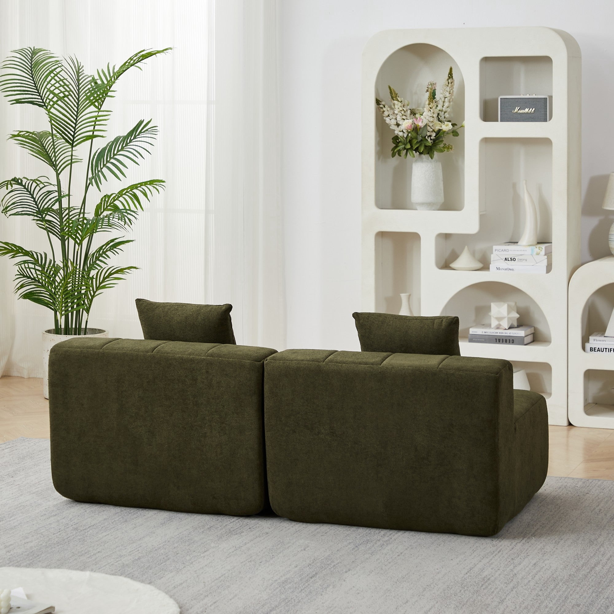 Sailvan Chenille Curved Sectional Sofa, Modern Modular Circular Sofa with Piano Key Design, No Assembly Required Cloud Couch Green