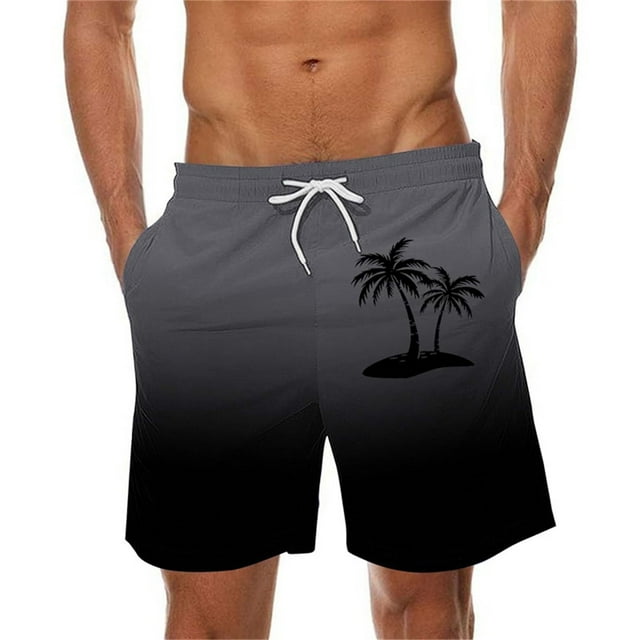 Sentmoon Mens Athletic Shorts Summer Palm Tree Print Drawstring High Waist Quick Dry Running Shorts with Pockets Loose Wide Leg Swimsuit Trendy Dad for Sports Wear Gray XXL