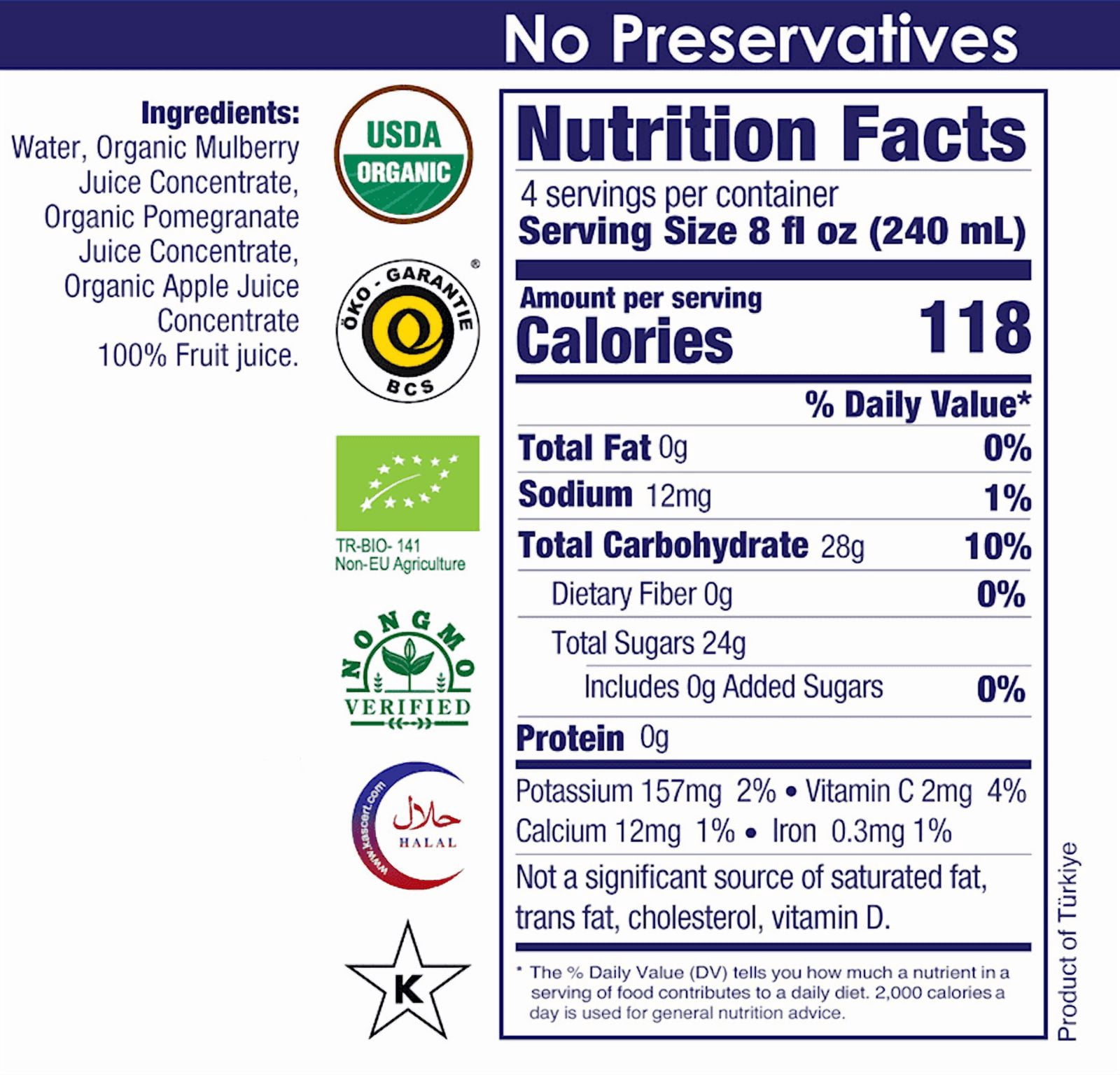 GETONE 100% Fruit juice Mulberry Pomegranate | 32 fl oz | 6 items