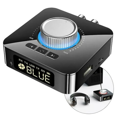 STONEGO Digital Display Bluetooth 5.0 Audio Receiver Transmitter - 2 in 1 AUX Adapter Converter with LED Screen AptX Low Latency Hi-Fi Sound and Dual Device Connection for Home and Car Audio