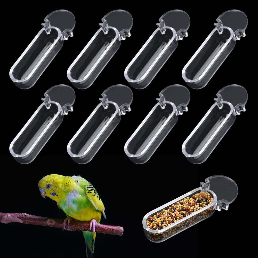 9 Pack Small Bird Feeding Cups, Transparent Hanging Seed Feeder for Lovebird, Canary & Finch