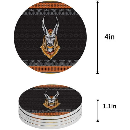 

KXMDXA Ancient Egyptian Mythology Anubis Wolf Set of 8 Round Coaster for Drinks Absorbent Ceramic Stone Coasters Cup Mat with Cork Base for Home Kitchen Room Coffee Table Bar Decor