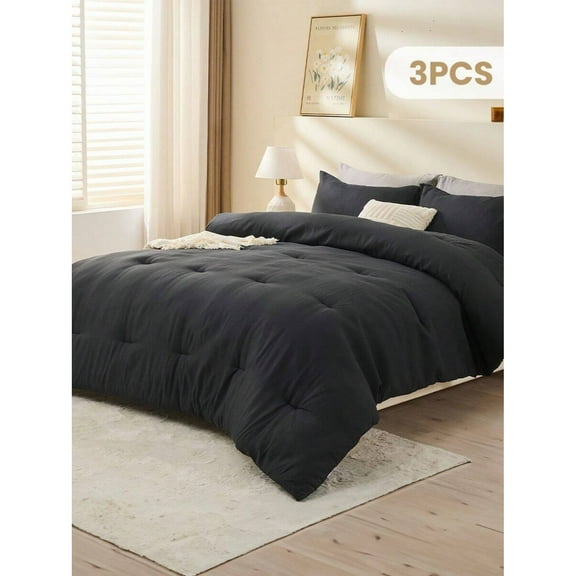 3pcs Comforter Set, Bedding, Cozy And Warm Bedding, Solid Color, Easy Care And Comfortable, Breathable Bed Set, For Twin, Full, King, Queen Bed Sizes