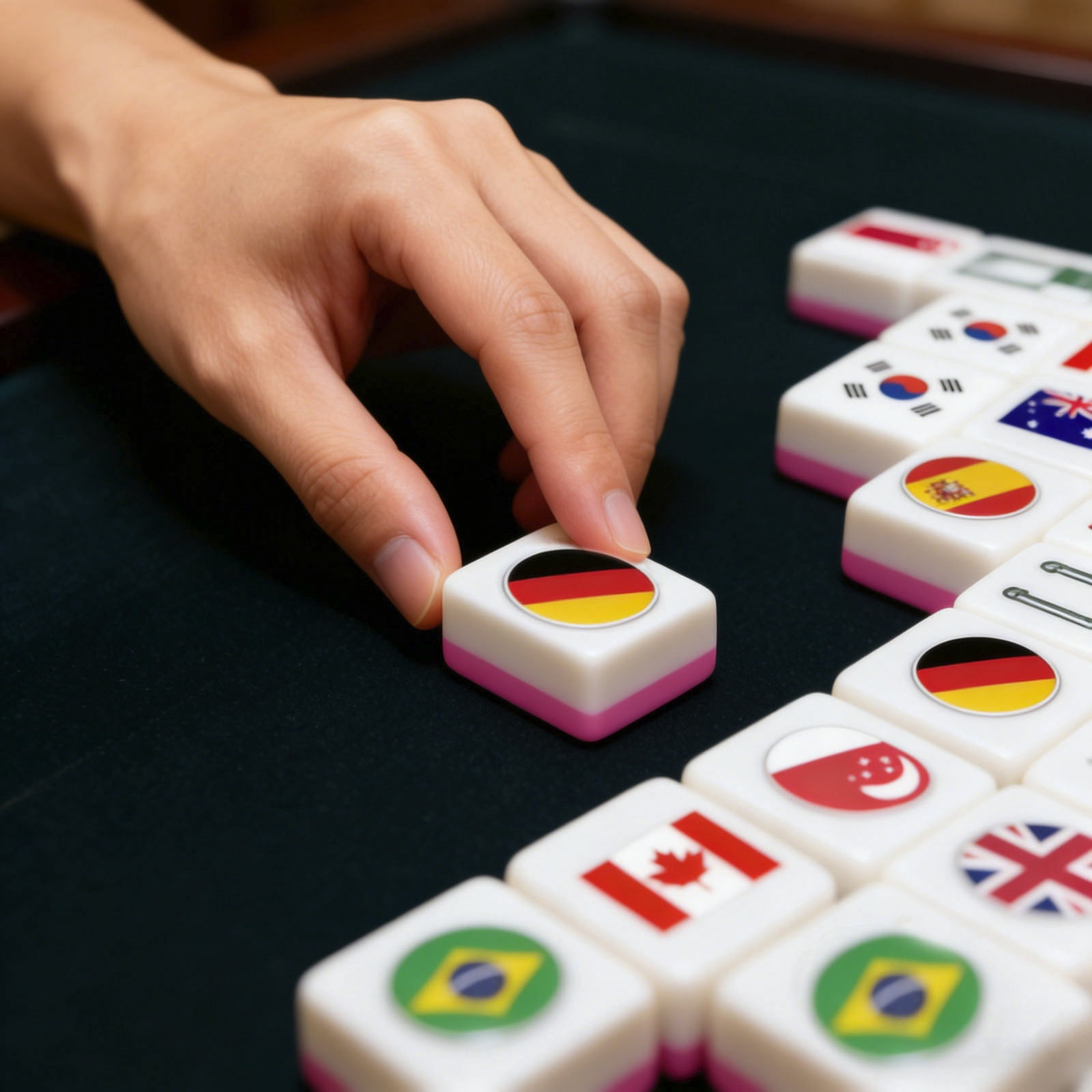 HEWANG Mahjong Block Set, 65 Tiles SeasideEscape Game Blocks, Seaside Escapes Game, Portable Travel Mahj- Tiles, National Flag Mahjong Tile Set, for Travel Picnic Spring Gathering
