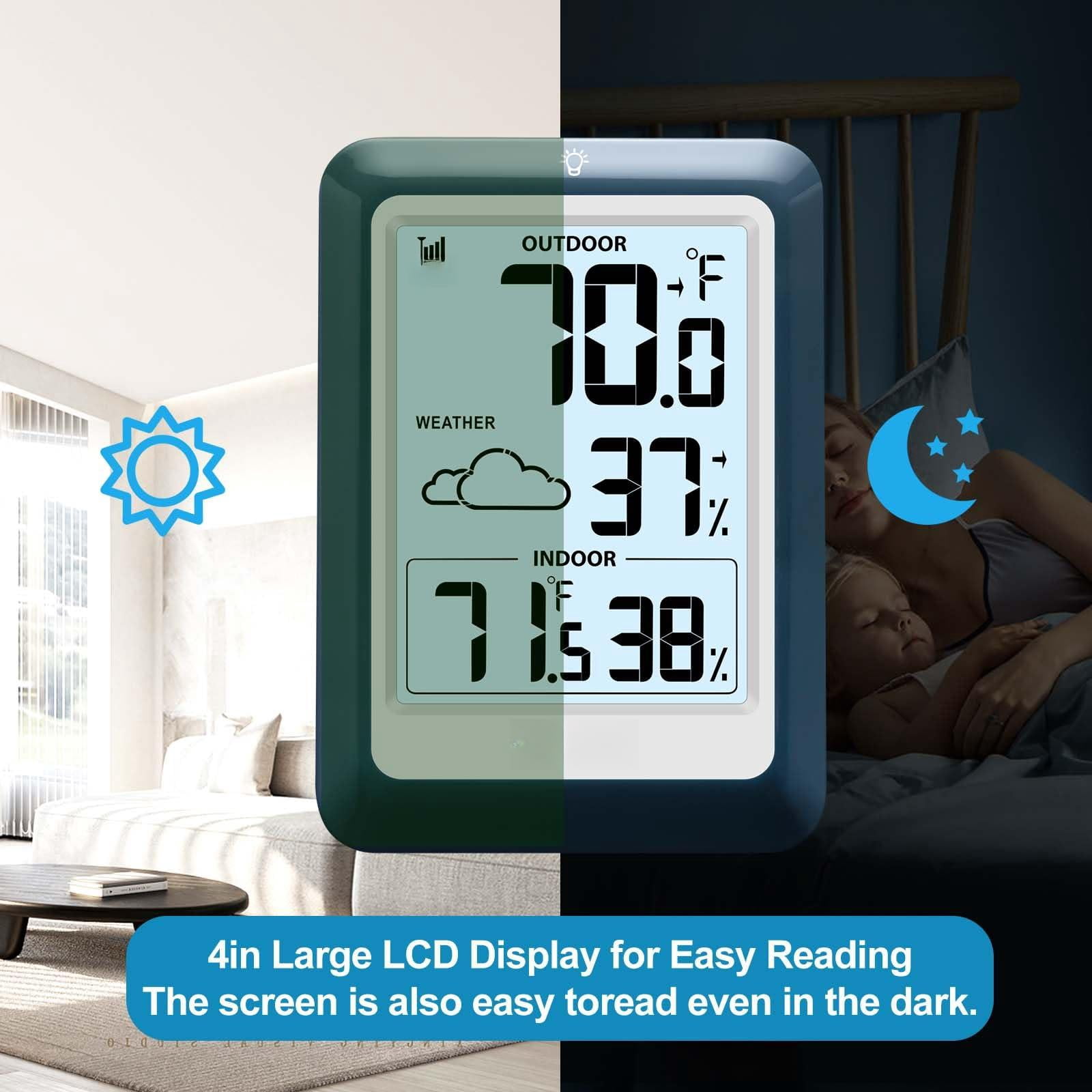 Indoor Outdoor Wireless Weather Station  Internal External Hygrometer Home Batteryoperated Temperature Humiditymonitors330 Feet (about 100 Meters) Backlight Display (blue)