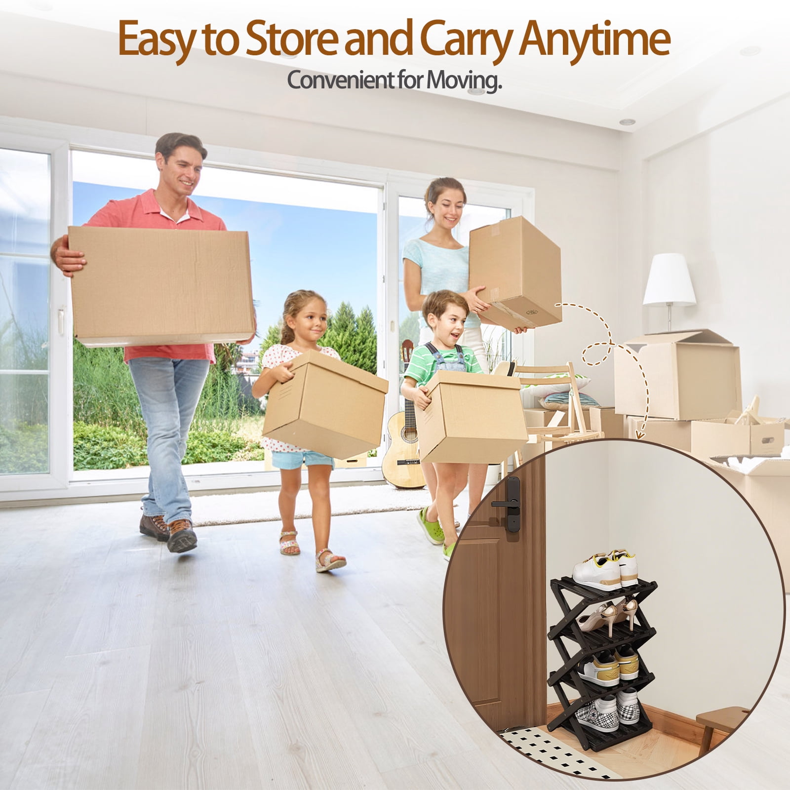 YUCHANG Foldable Shoes Rack,Bamboo Shoes Organizer for Entryway ,Free Standing Rack,4-Layers ,Black