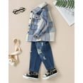 thumbnail image 2 of WESIDOM Toddler Boy Clothes Long Sleeve Collar Plaid Shirts Jacket Ribbed Jeans Pants Sets 1-6T Boys Fall Outfits, 2 of 14
